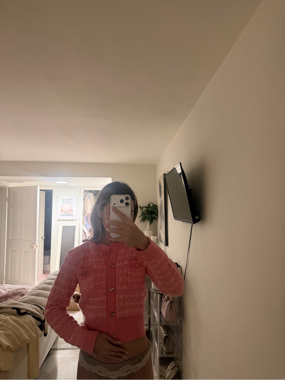 Pink Textured Knit Cardigan Sweater